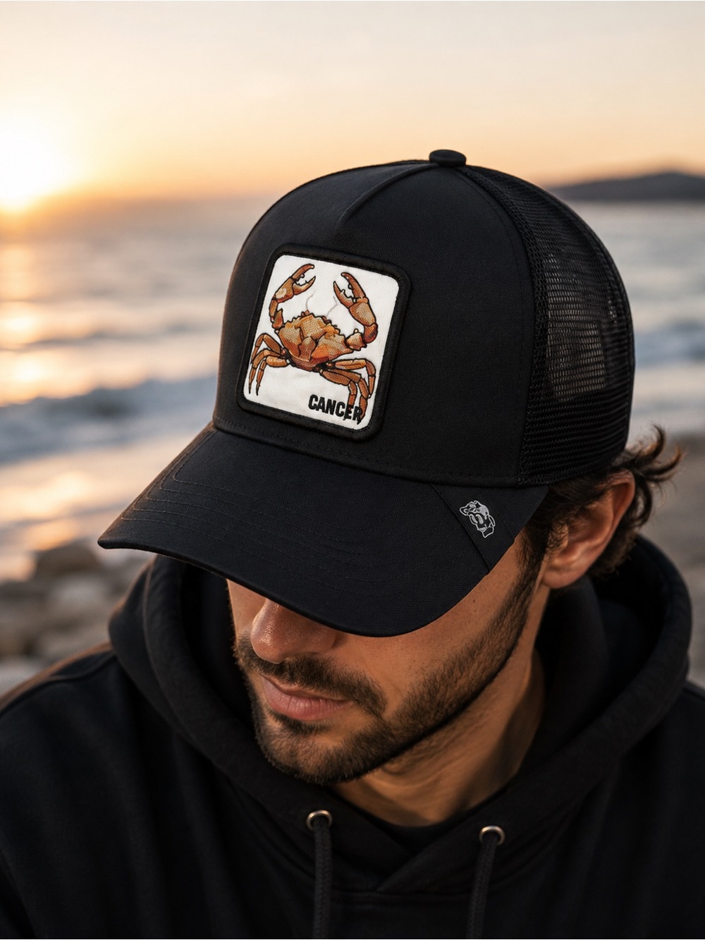 Cancer Crab Patch Trucker Hat Black Mesh Snapback Curved Bill Cap